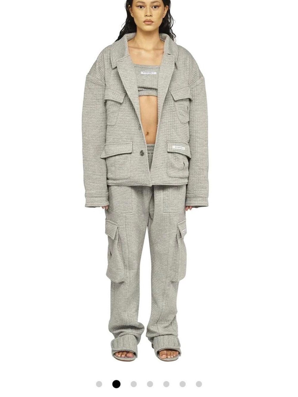 My Mum Made It Oversized Quilted Pocket Jacket + Matching Cargo Sweatpants Gray